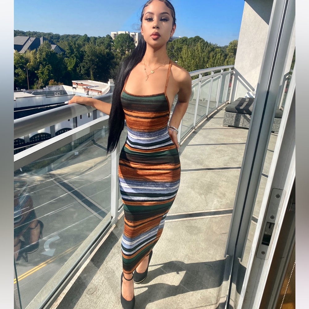 Spaghetti Strap bodycon Striped dress. Sizes Small Medium And Large
